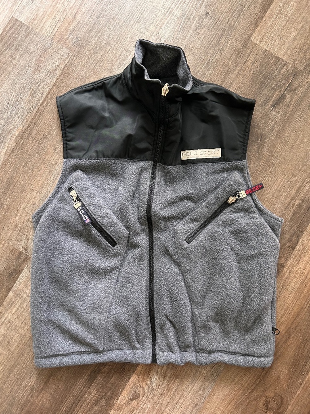 Polo Sport Ralph Lauren vintage 90s made USA gray fleece zip vest Medium